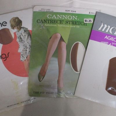 3 Pr Vntg  Garter Nylon Stockings-Merville/Cannon / Moderne - Sz Small / 8.5 - 9